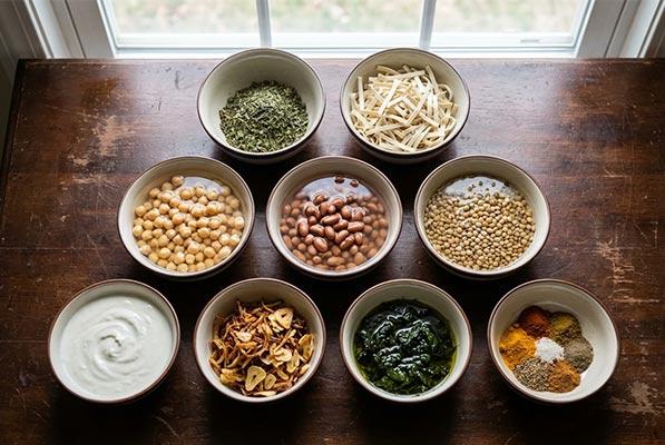 مواد لازم برای تهیه آش رشته با سبزی خشک