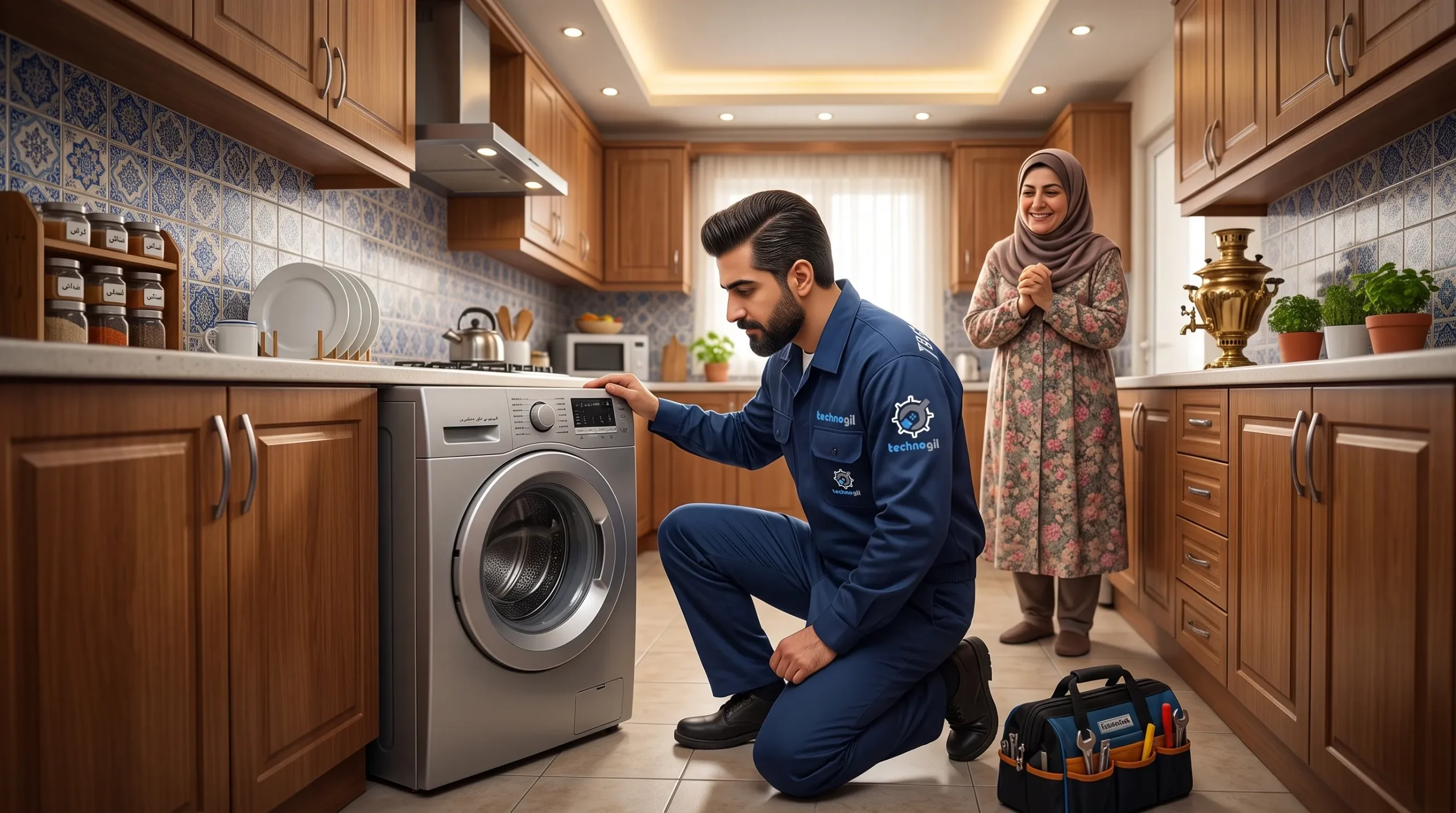 حضور به موقع تکنسین مجاز تکنوگیل در منزل برای عیبیابی و تعمیر لوازم خانگی.