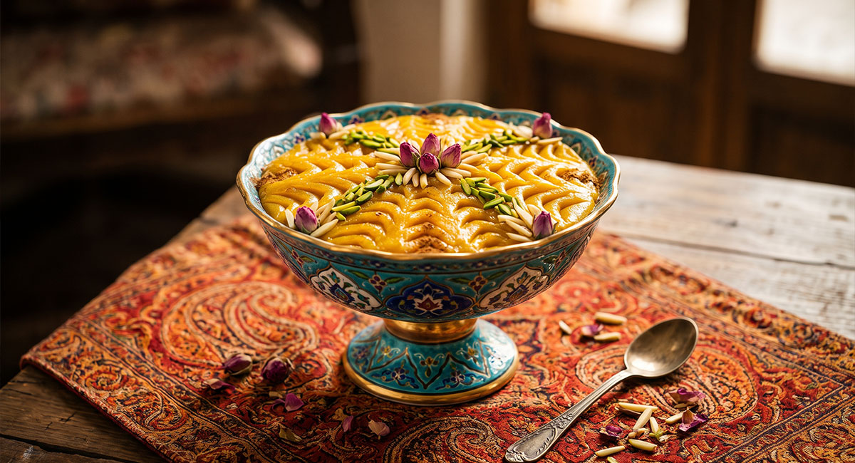 ۵. طرز تهیه حلوای کاسه شیرازی؛ زعفرانی و لطیف